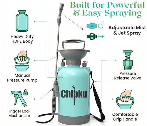 Image of Chipku 5 Litre Garden Spray Pump with Sprinkler Nozzle | Durable Lightweight Plastic Water Can for Home, Balcony & Outdoor Plants | Easy Pour Long Spout (Blue)