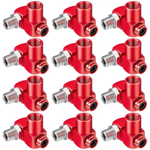 Image of 12 Packs 1 /4 Inch NPT 360 Degree Swivel Air Hose Connectors, Industrial Air Hose Fittings and Portable Compressor Tool Fittings (Red)