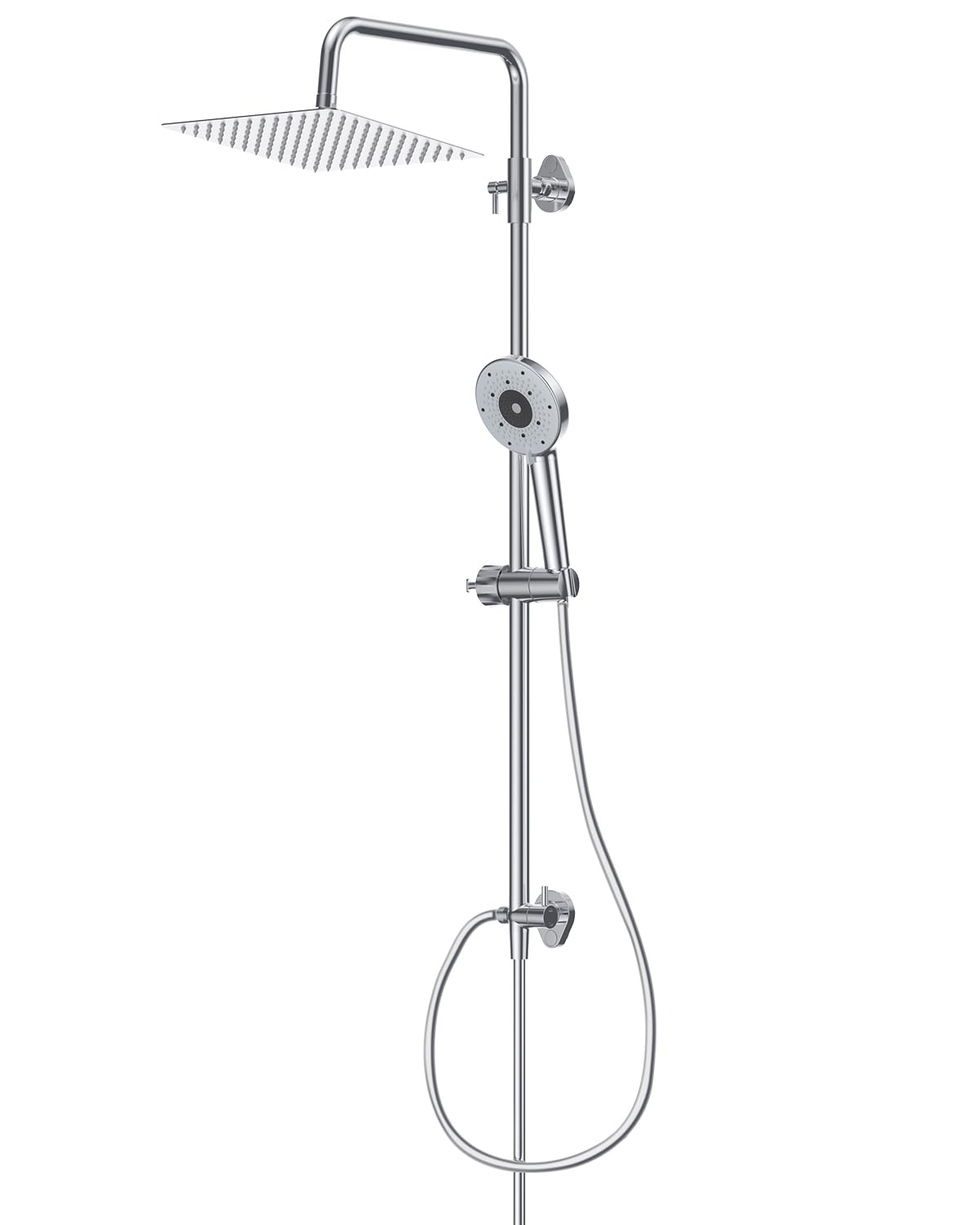 YEAUPE PRO Duschsystem mit Filter – 12 Zoll Edelstahl Regendusche & Handbrause Weiß Verchromt, 2 Ersatzfilter, 1,6 m Duschschlauch, Höhenverstellbare Wandhalterung, Hochdruck Komplettset