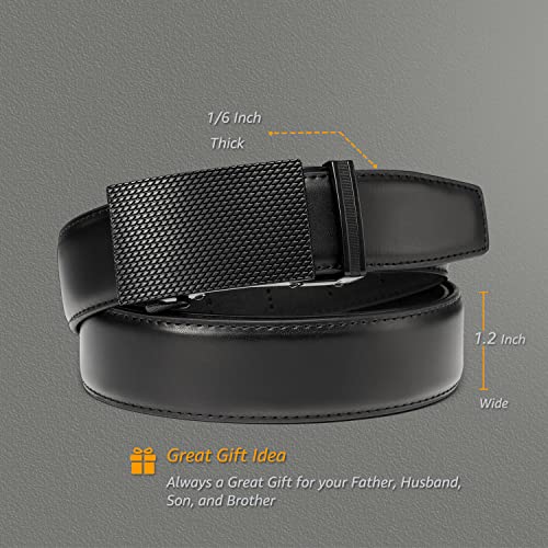 Men's Ratchet Belt with Slide Buckle, Genuine Leather Adjustable Click Belt, Gift Box Included, Trim to Fit, Casual & Formal3