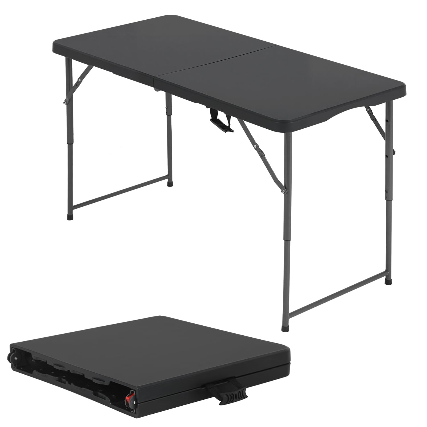 BestOffice 4 FT Picnic Table Folding Table Camping Plastic Table Fold Up Table Lock for Party Event, Black