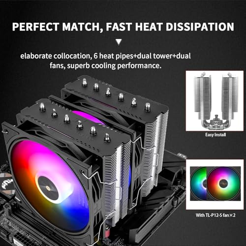 Image of Thermalright Peerless Assassin 120 SE ARGB Black V3 CPU Air Cooler, 6 Copper Heat Pipes, Double Towers Double Fans, 155mm High, for AM4 /AM5,Intel LGA1851 /1700 /115X /1200