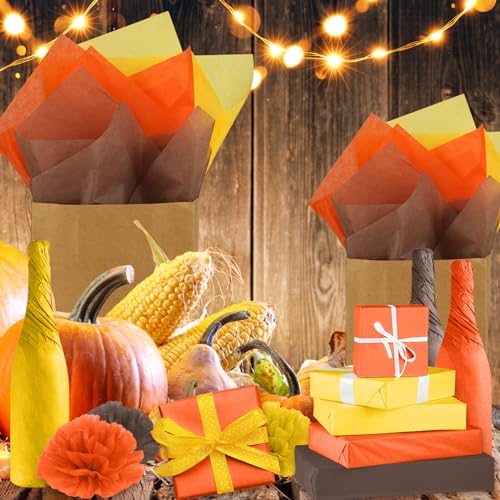 Image of NEBURORA Fall Tissue Paper for Gift Bags 60 Sheets Autumn Gift Wrap Paper 3 Fall Colors for Thanksgiving's Day Harvest Birthday Halloween Theme Party Decoration Gift Packaging