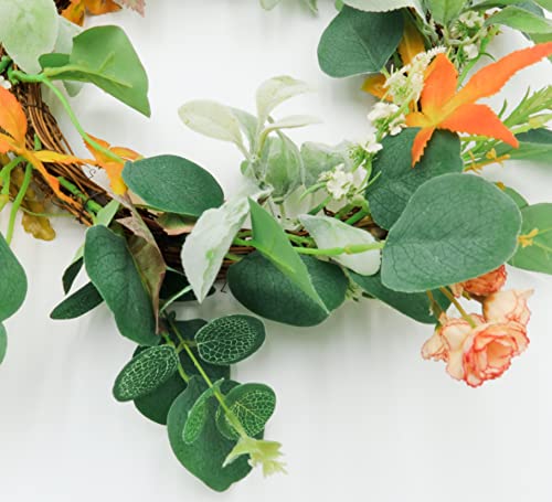 20 Inch Artificial Fall Wreath With Yellow Ranunculus, Flocked Lambs Ear, Yellow&Green Maple Leaf And Eucalyptus Leaf For Front Door, Farmhouse, Indoor, Outdoor, Wedding, Wall, Home Decor #TOP1