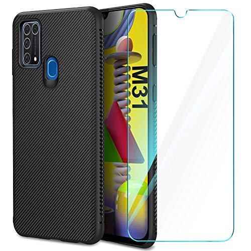 AROYI Carcasa Samsung Galaxy M31 Funda Silicona & Protector Pantalla Cristal Templado, Slim Suave TPU Bumper Case Cover Anti-arañazos Antigolpes...