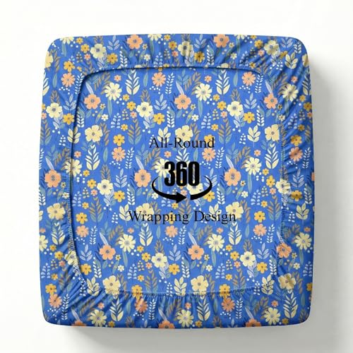 Image of VAS COLLECTIONS King Size Cotton Fitted Bedsheet (78 x 72 + 14 Inches) with Deep Pocket | 220 TC Soft Breathable Wrinkle Free Elastic Bed Sheet for King Mattress | (Blue)