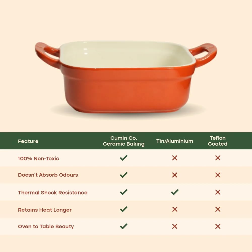 CUMIN CO. Ceramic Baking Trays | Set of 2, 8"x8" & 9"x13" | Non Toxic Enamel Coated Bakeware | Free Accessories | Induction, Micro & Oven Safe | Moringa (Green) 4