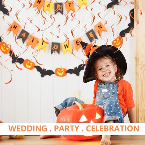 Image of Orange Hanging Swirls Party Decorations 30 Pack- Extra Long Double Swirl Ceiling Decorations for Halloween, Baby Shower, Christmas, Wedding, Birthday Decorations| Reusable Orange Streamers with Hooks