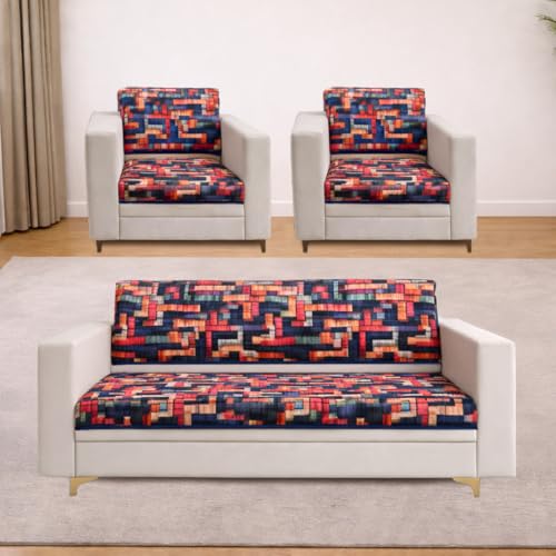 Image of Homerz Premium 5 (3+1+1) Seater Velvet Sofa Panel Cover with Digital Prints | Anti-Slip Backing (Rangeen, 5 (3+1+1) Seater with Back)