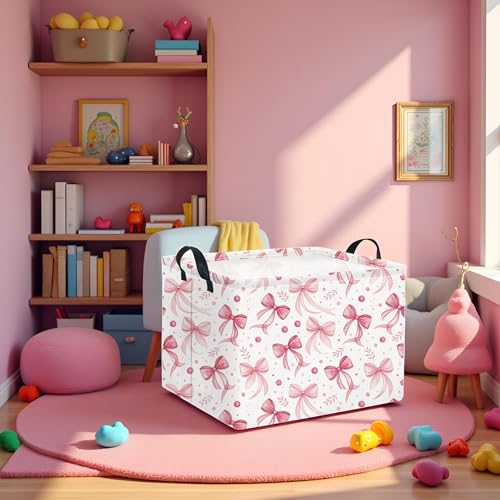 Image of Rectangular Pink Basket for Girls Kids Baby Storage Basket Toy Storage Bin Organizer Box Room Decor(Pink Bowknot)
