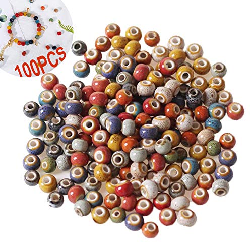 100 Pcs Cuentas Cerámica Redonda Cuentas a Granel Hechas a Mano Cuentas Colores Agujero Cuentas Gran Agujero Cuentas Manuales Para Hacer Joyas Collar De Pulsera De Bricolaje Colores Mezclados Cover