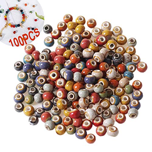 100 Stück Keramik Perlen Basteln Loch Bunt Perlen Bastelperlen Set Manuelle Perlen Bead Großes Loch Tibetische Perlen Für Armband Halskette Charms Schmuckherstellung Diymischfarbe 6mm Großloch