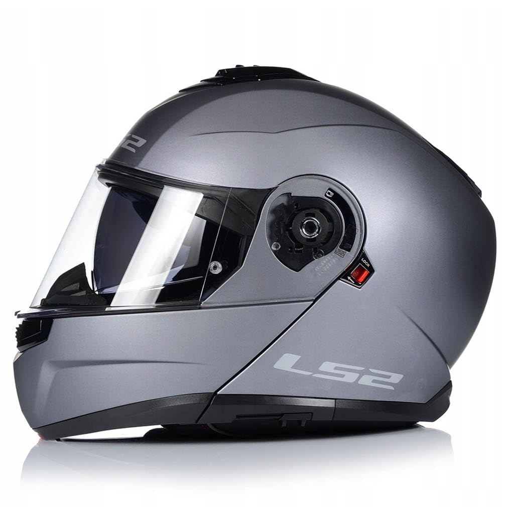 LS2 FF908 Strobe II Designed Titanio Mate - Sena Bluetooth-Intercom Integrado - Casco de Moto Modular con Visor Solar - Homologado ECE 22.06