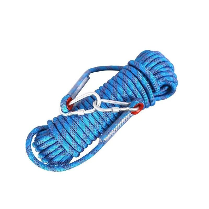 Tyasdery 15M Rescue Nylon Escape Rope Climbing Safety Rope for Equipment Fire Rescue Parachute, 12mm Diameter with 2 Mountaineering buckle