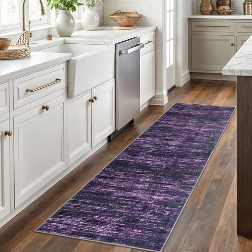 2x6 Purple White Modern Abstract Runner Rug for Hallways, Super Soft Hallway Decor Kitchen Rugs with Non-Slip, Non-Shedding Washable Runners for Entryway Bedroom Indoor