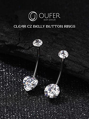 OUFER Titanium Belly Button Rings, Long Belly Piercing Jewelry, Clear CZ Belly Rings, Internally Thread Navel Piercing Jewelry For Women Men2