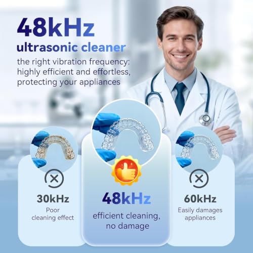 Image of Ultrasonic Retainer Cleaner Machine 48kHz, Dental Ultrasonic Care Cleaner