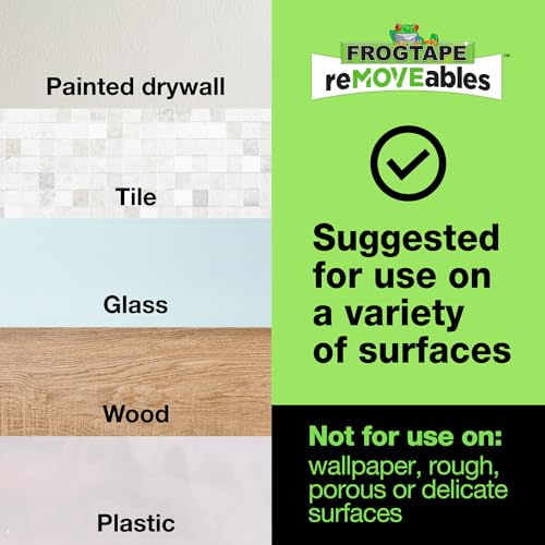Image of FrogTape reMOVEables Medium Picture Hanging Strips, 72 Pairs- 12lbs per 4 Pairs, Damage-Free Removeable Adhesive Wall Strips Picture Hangers for Mounting Frames, Canvas, Home Decor White (144 Pieces)