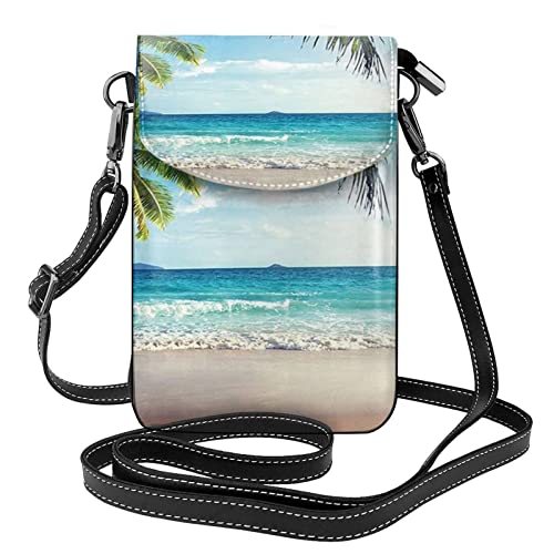 Sac à bandoulière pour téléphone portable noir à motif palmier tropical hawaïen pour femme