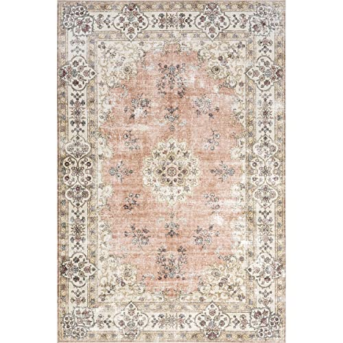 Nuloom Ren Vintage Floral Machine Washable Area Rug, 8' X 10', Peach #TOP2