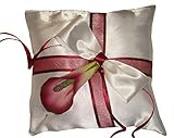 Maße : 17 cm x 17 cm edles Ringkissen zur Hochzeit weiß bordeaux mit Calla RK0008