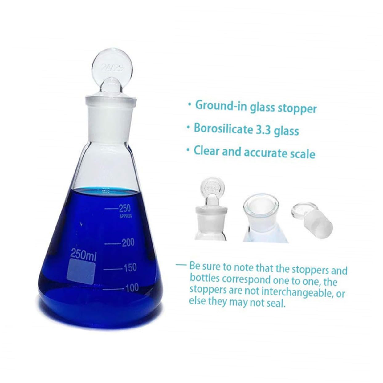 SOLUSTRE 3pezzi Beuta Conica in Vetro Beuta Per Esperimenti Scolastici Da Laboratorio Conica Ispessita Forniture Da Laboratorio