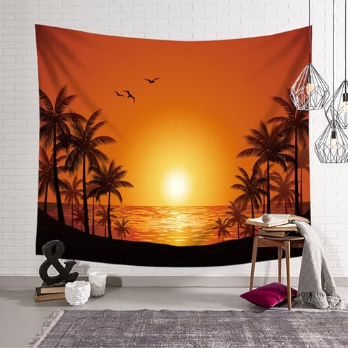 Tapisserie paysage coucher de soleil mer en tissu fluide grand format 220x240CM - 4