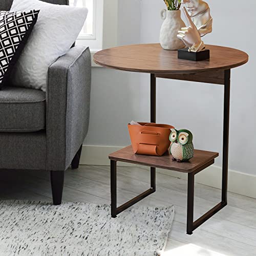Aboxoo Small Coffee Table Rustic Brown 2 Tiers Shelf C-Shape End Table Side Table Accent Furniture For Living Room thumb #3