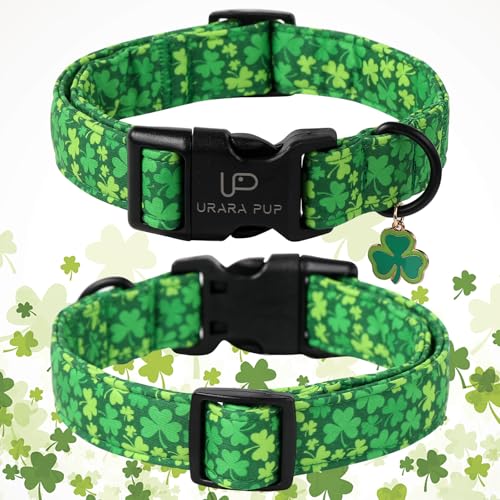 Image of St. Patrick's Day Dog Collar, Lucky Clover Pet Collar with Quick Release, Comfortable Adjustable Shamrock Puppy Collar for Small Medium & Large Dogs