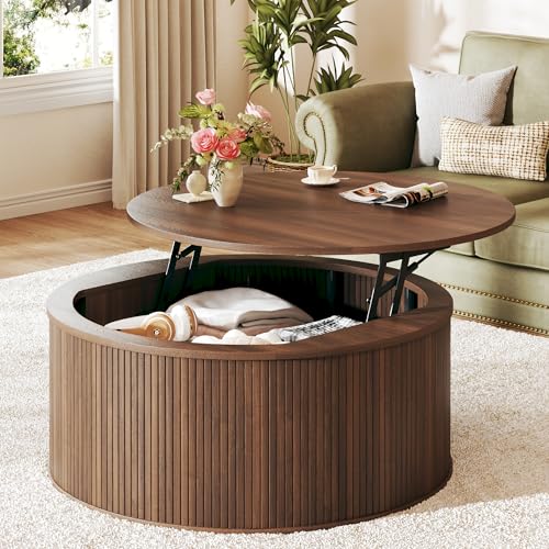 HUAHUU Round Coffee Table with Storage, 31.5' Lift Top Coffee Table, Mid Century Modern...
