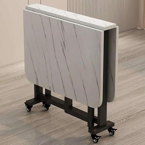 Generic Folding Dining Table with Wheels, Marble Melamine Su...