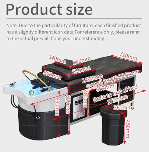 Image of Salon Shampoo Bowl, Multi-Functional Shampoo Bed, Ceramic Basin Beauty Hair Salon Massage Table with Constant Temperature Water Heater,Black