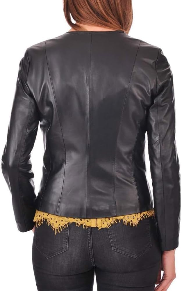Womens Leather Jacket - Real Lambskin Cafe Racer Style Leather Jackets For Women - Image 4