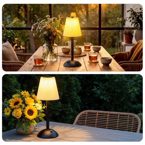 Image of Liliful 2 Pcs Cordless Table Lamp Rechargeable Touch LED Small Gold Portable Battery Operated USB-c Desk Lamp 3 Color Dimmable for Bedroom Living Room Dining (Black,Beige Cloth Style)