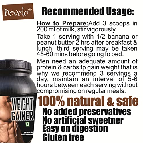Image of Develo Weight Gainer Protein Powder -Pack of 1kg Chocolate