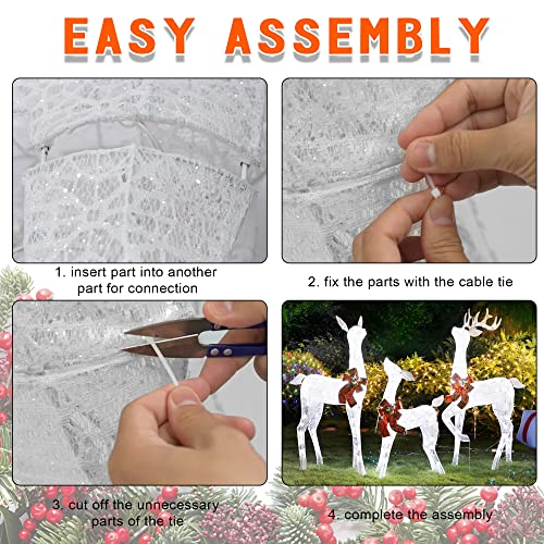 Lulu Home Christmas Yard Decoration, Set Of 3 Pre-Lit White Reindeer With 265 Leds White Lights, 3D Light Up Glittered Standing Reindeer Family For Xmas Lighted Holiday Display Indoor Outdoor #TOP5