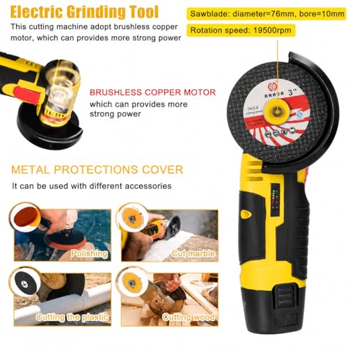 Image of Mini Angle Grinder Machine with 48V-2 Rechargeable Battery |19500 RPM With Abrasive Wheels for Cutting, Grinding & Polishing Metal, Marble & Stone Cutting with Spindle Lock and Toggle Switch.