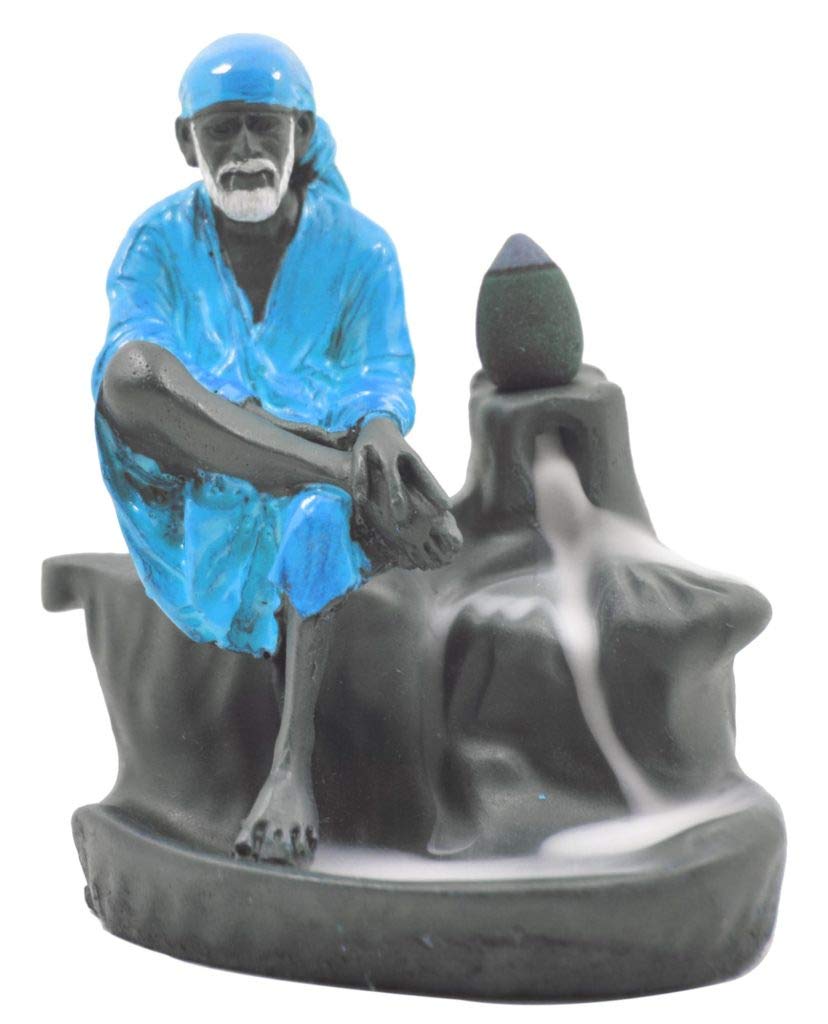 Crafts For You Sai Baba Polyresin Smoke Backflow Cone Incense Holder Decorative Showpiece (Blue, Standard)