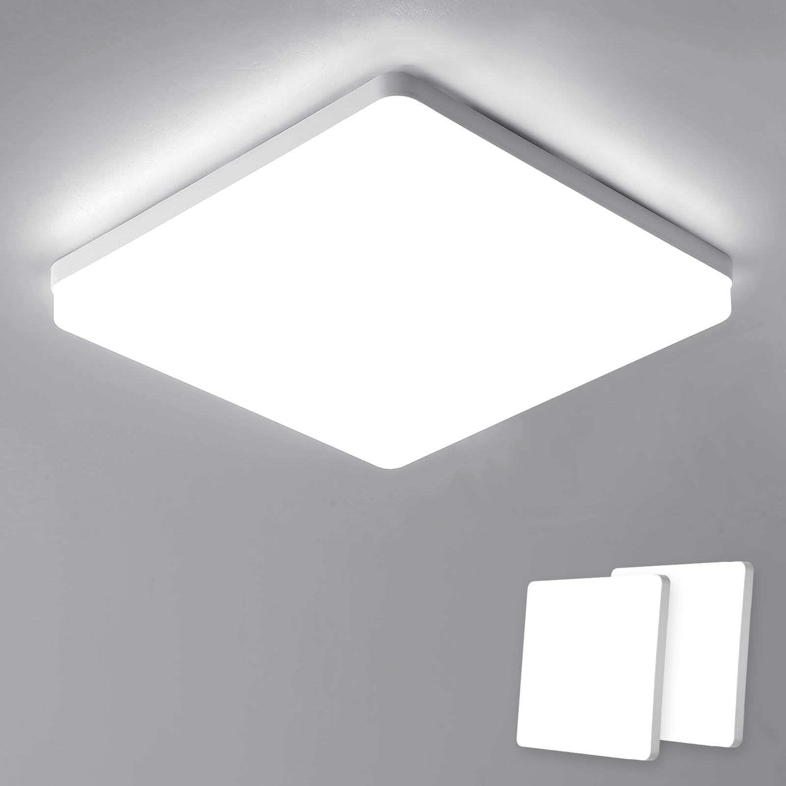 Riserva Plafon LED Techo Moderna 48W, IP44 Lámpara de Techo Cuadrada para Oficina, Baño, Pasillo, Dormitorio, Cocina, Sala de Estar, 6500K Blanco Frío, 2 Piezas | Lámpara de Techo para Oficina, Baño, Pasillo, Dormitorio, Cocina, Sala de Estar