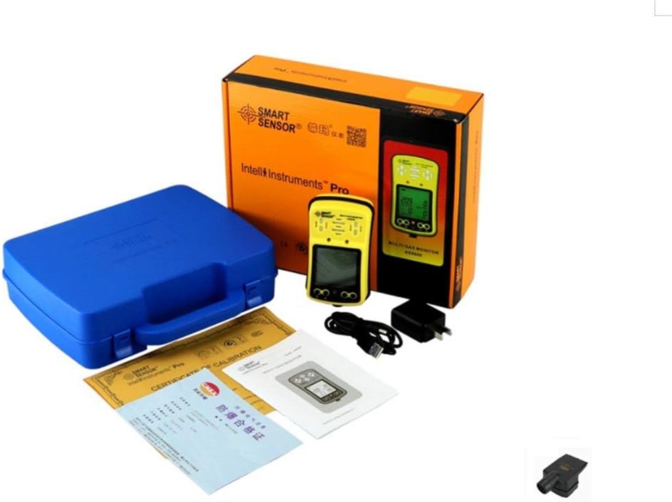 Digital Multi Gas Monitor LCD Display Rechargeable Battery Powered Alarmable Portable 4 in 1 Gas Detector Meter Tester Analyzer with Professional Sampling Pump