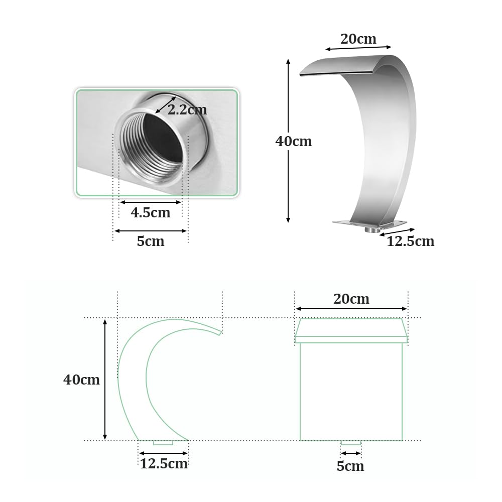 Fontana Per Piscina Giardino Decorazione Cascata Rilassante In Acciaio Inossidabile Per Interni Ed Esterni, Giardino, Rocciosi E Laghetti, Altezza 40cm x 20cm