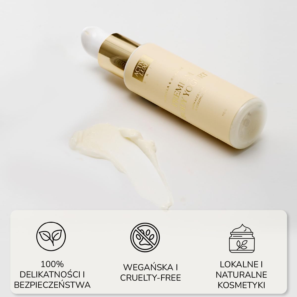Active Luxe Premium Body Yogurt – Balsam After Sun, 110 g | z Aloesem & Olejem Kokosowym, Nawilżająca Pielęgnacja After Sun dla Twarzy & Ciała, Naturalna Skincare