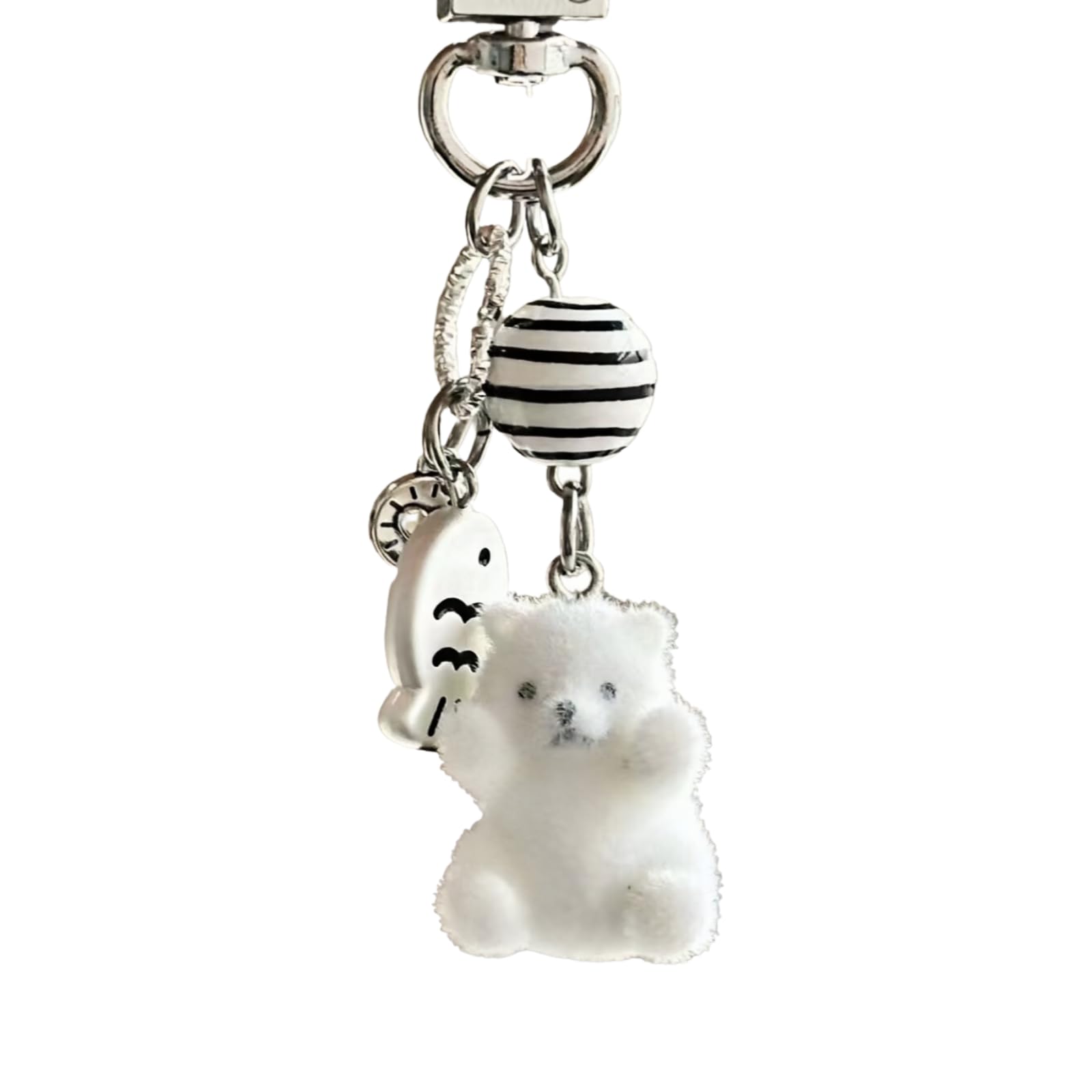 Uthdlm Women's White Soft Flocked Keychain, Car Key Chain, Polar Bear Phone Charm, Cute Bag Decoration, Novelty Small Accessory, Suitable For Phone/Shoulder Bag/Wallet/Backpack/Handbag