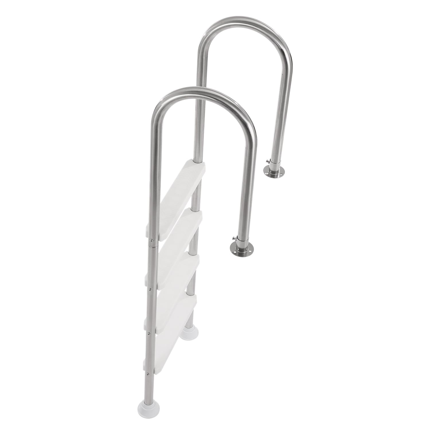 VEVOR Escalera para Piscina, 4 Escalones con Pasamanos Dobles y Escalones, Acero Inoxidable, Carga de 120 kg, para Piscinas Enterradas con Plataforma Montada, 600 x 445 x 1825 mm, Plata + Blanco