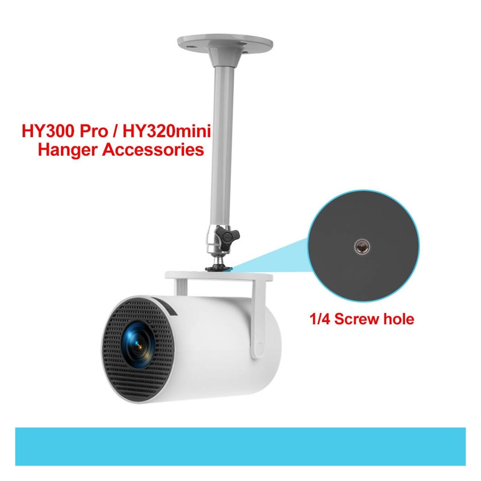 Supporto for proiettore, 6 mm 1/4", YG300 HY300 Pro | Costruzione in metallo, utilizzo a soffitto, supporto for telecamera, configurazione mini proiettore(Silver)