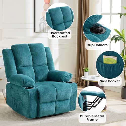 Image of Oversized Power Lift Recliner Chair for Elderly, 135 Lay Flat Electric Recliner with Massage & Heat, Stand Assist Lift Chair with 2 Cup Holders for Living Room,Blue