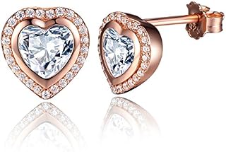 Presentski Rose Gold Stud Earrings,Heart Earrings Studs Sterling Silver Cubic Zirconia Stud Earrings Birthday Gift for Mother Women