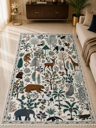 Image of RD TREND Carpet for Hall Digital Printed Carpet for Living Room 52x84 inch | Anti Slip Backing Rug for Bedroom Floor & Home Decor | Off White