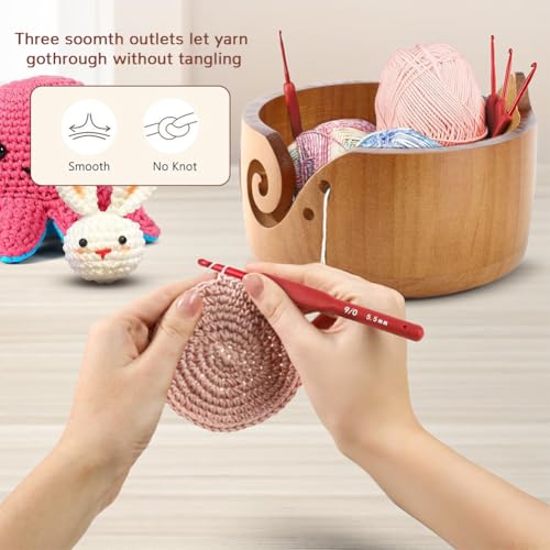 Image of Sunicon Cat Crochet Bowl, Wooden Yarn Bowls for Crocheting, Knitting Bowl, Yarn Storage Bowls, Crochet Yarn Holder for DIY Knitting and Crochet Christmas, Thanksgiving,New Year's Gifts(18x18x10cm)