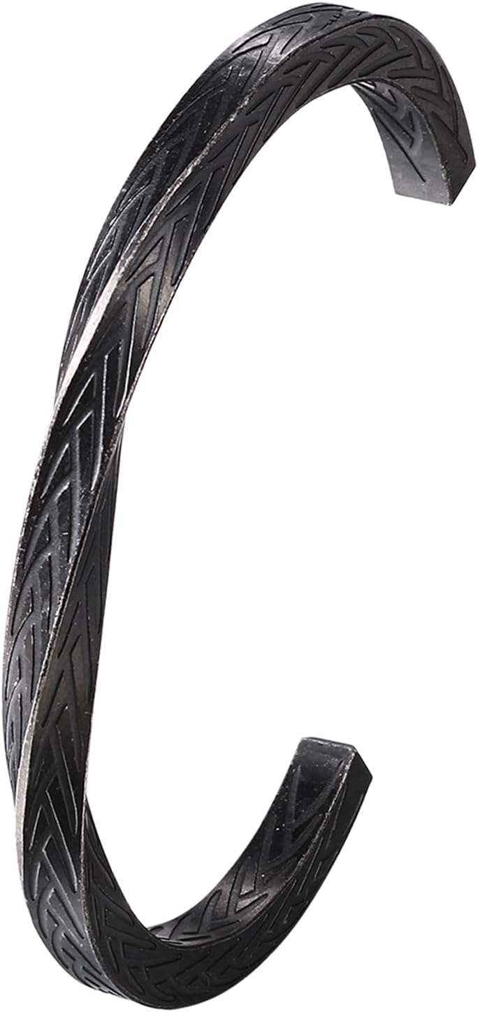 Viking Cuff Bracelet for Men Women: Black Stainless Steel Norse Mythology Viking Celtic Knot Bangle Jewelry Gift for Halloween Christmas